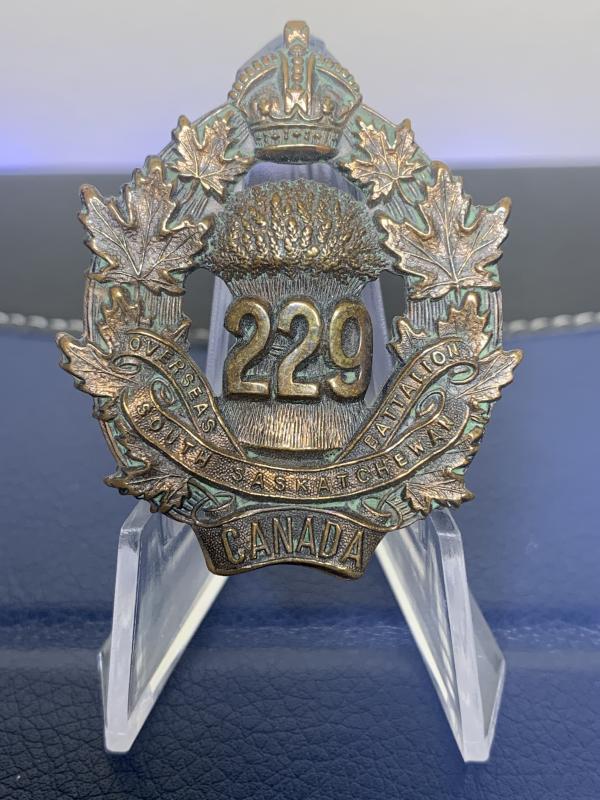 229th (South Saskatchewan) Battalion, CEF cap badge. Marked Geo. H. Lees & Co as well as Crighton, Moose Jaw.